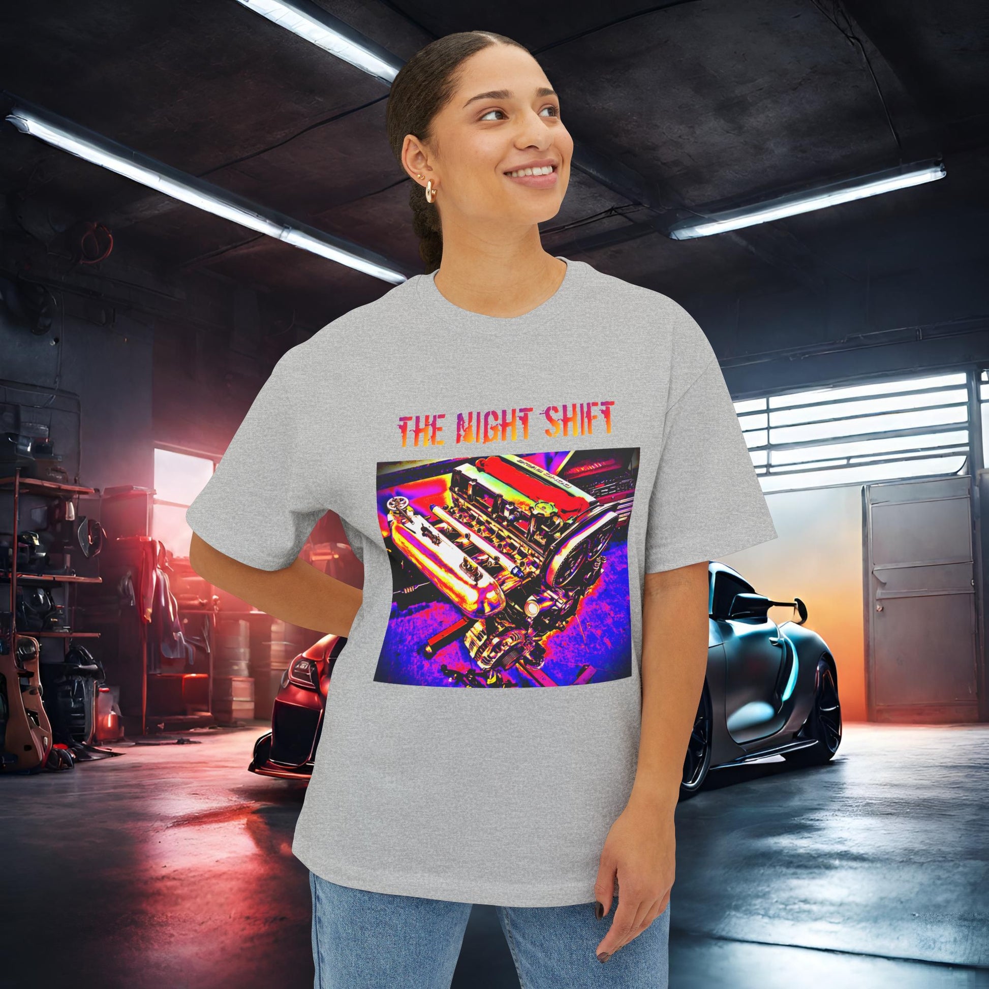 4G63 Synthwave-Premium, Ultra Soft Unisex Oversized Boxy Tee Printify by The Night Shift Automotive Apparel