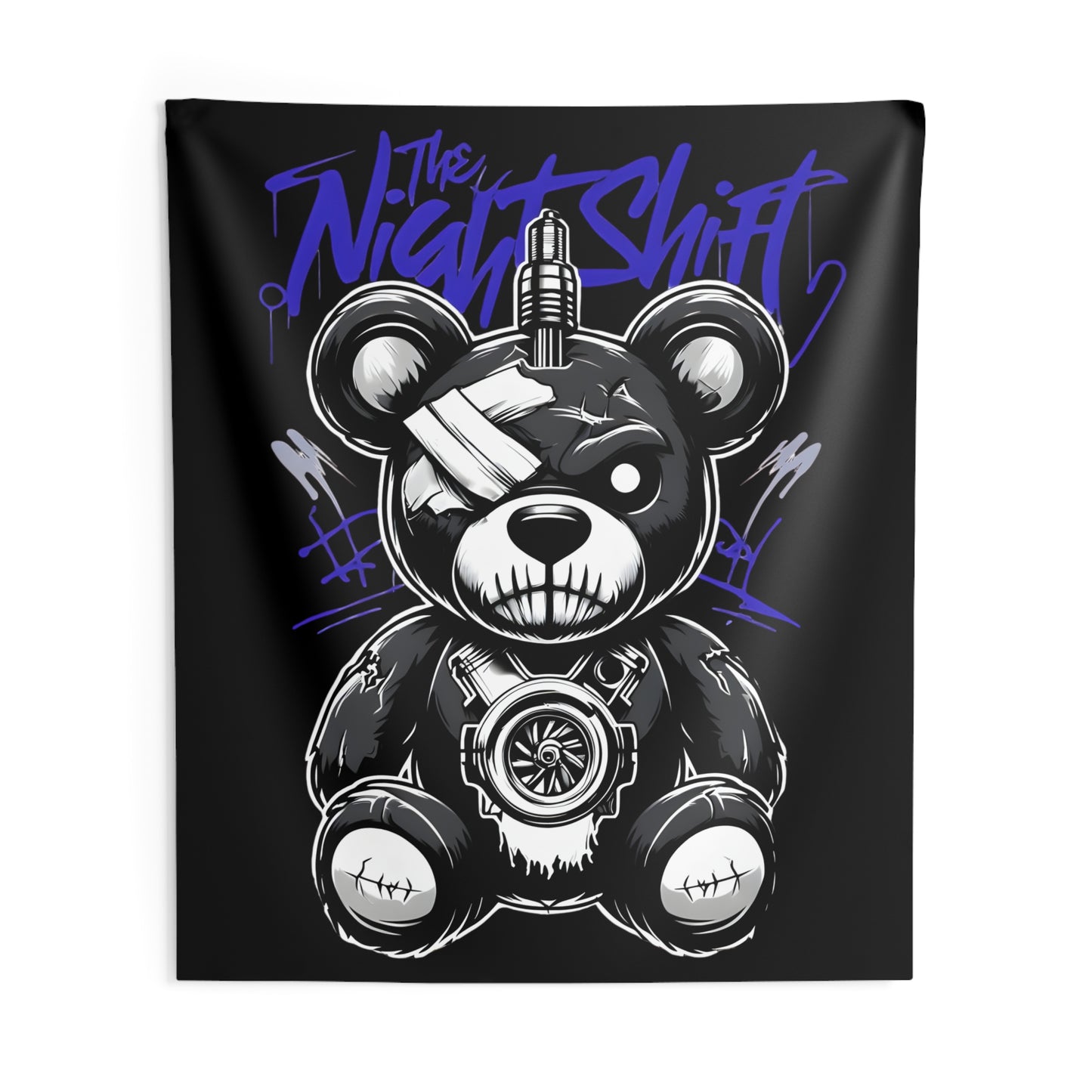 Tattered Teddy Indoor Wall Tapestries - Shop Banner 88" × 104" Printify by The Night Shift Automotive Apparel