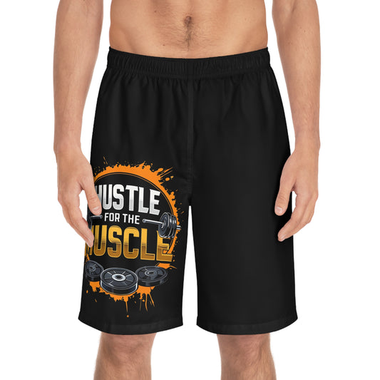 Hustle For The Muscle - Men's Relaxed Fit Board Shorts Seam thread color automatically matched to design Printify by The Night Shift Automotive Apparel