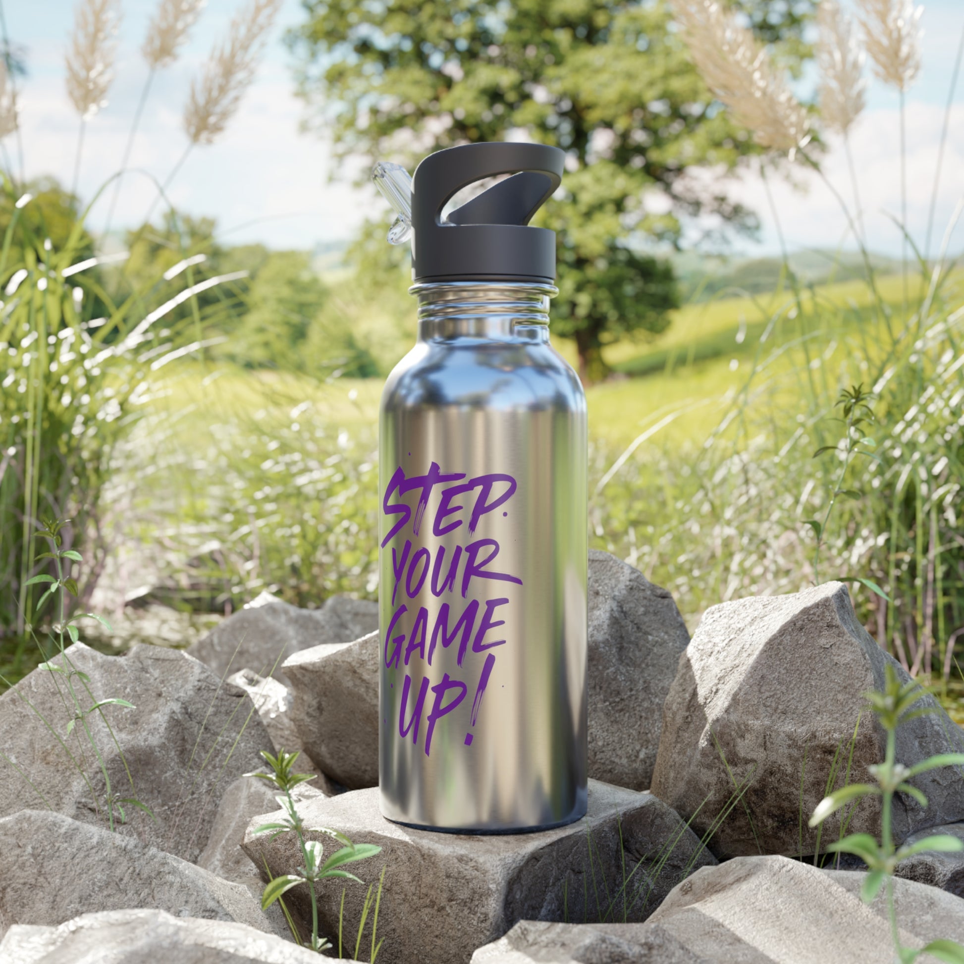 Stainless Steel Water Bottle With Straw, 20oz 20oz Silver Printify by The Night Shift Automotive Apparel