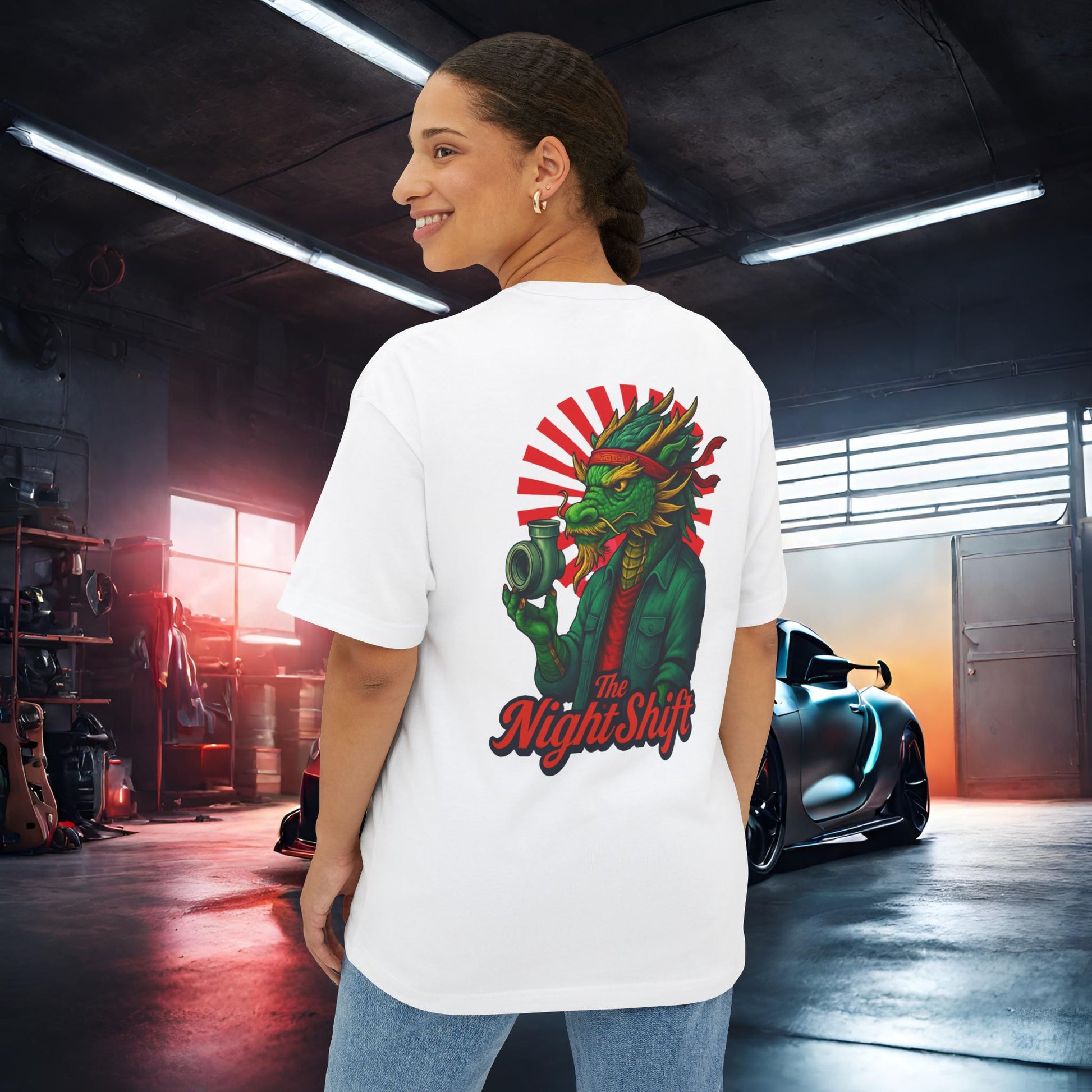 Good Vibes Dragon-Premium, Ultra Soft Unisex Oversized Boxy Tee Printify by The Night Shift Automotive Apparel
