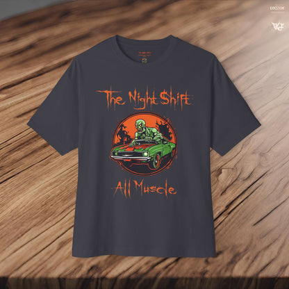 All Muscle Zombie Muscle Car-Premium, Ultra Soft Unisex Oversized Boxy Tee Printify by The Night Shift Automotive Apparel