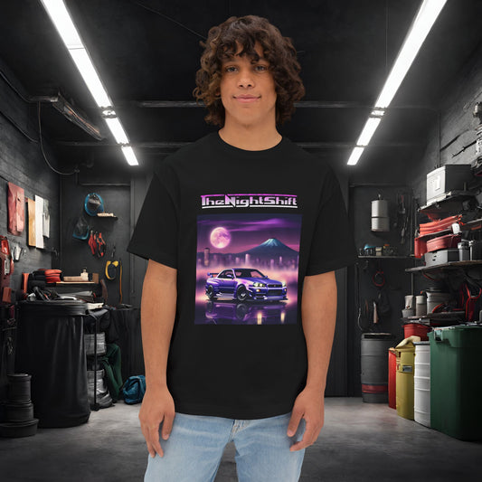 Nissan Skyline R34 Mt Fuji-Premium, Ultra Soft, Unisex Oversized Boxy Tee Black Printify by The Night Shift Automotive Apparel