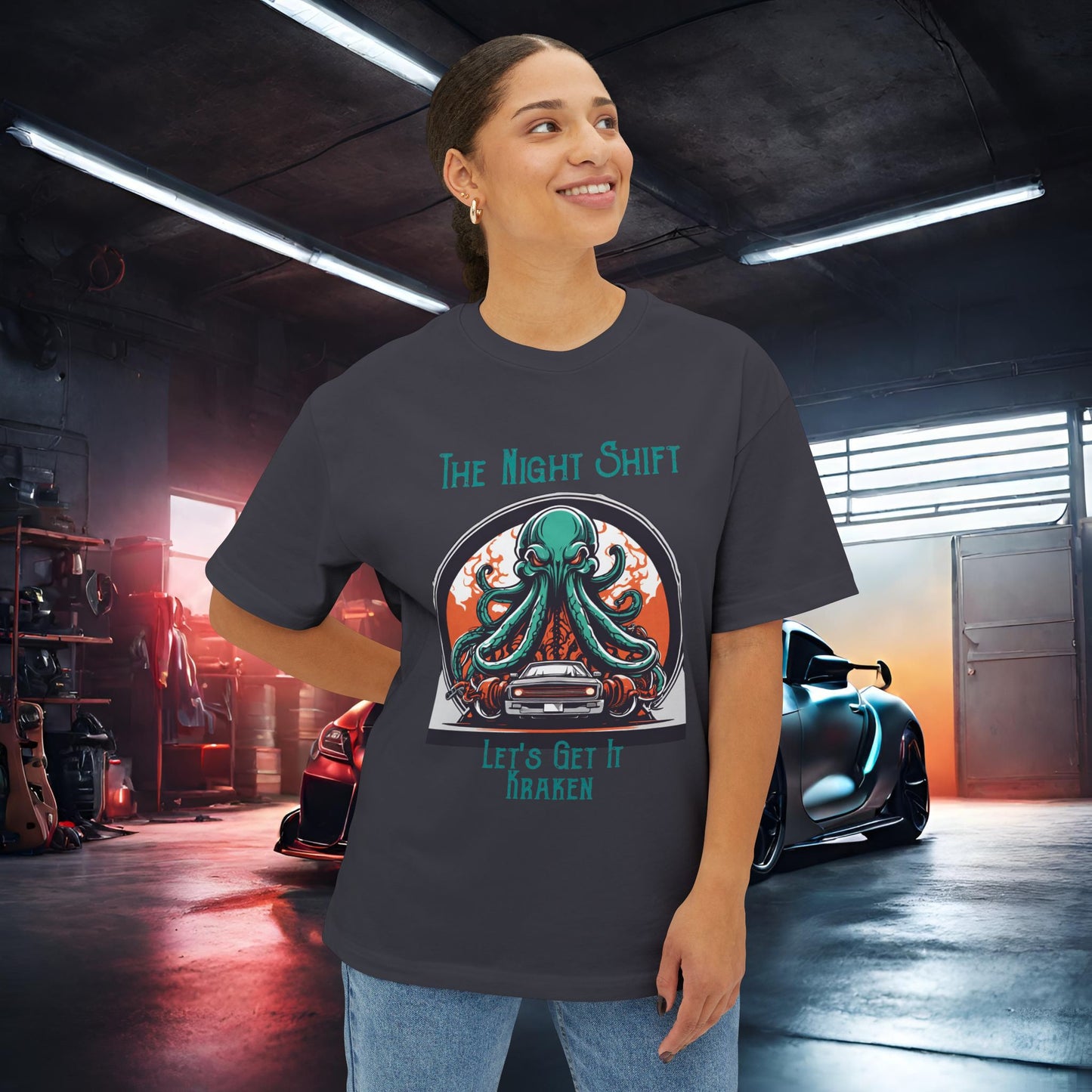 Lets Get Kraken-Premium, Ultra Soft Unisex Oversized Boxy Tee Printify by The Night Shift Automotive Apparel