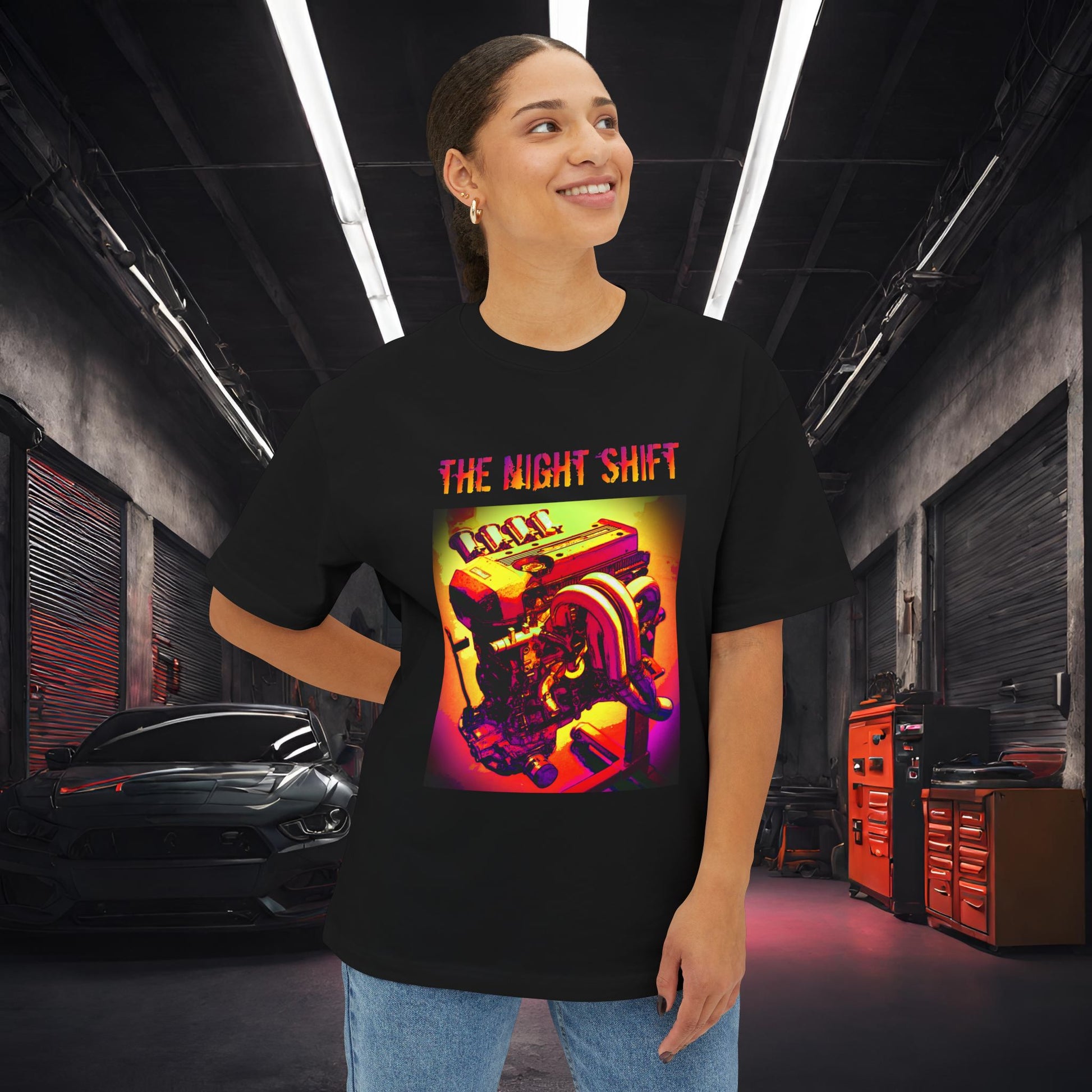 3S-GE ITB Synthwave-Premium, Ultra Soft Unisex Oversized Boxy Tee Black Printify by The Night Shift Automotive Apparel