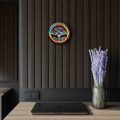 Steering Wheel-Acrylic Wall Clock Printify by The Night Shift Automotive Apparel