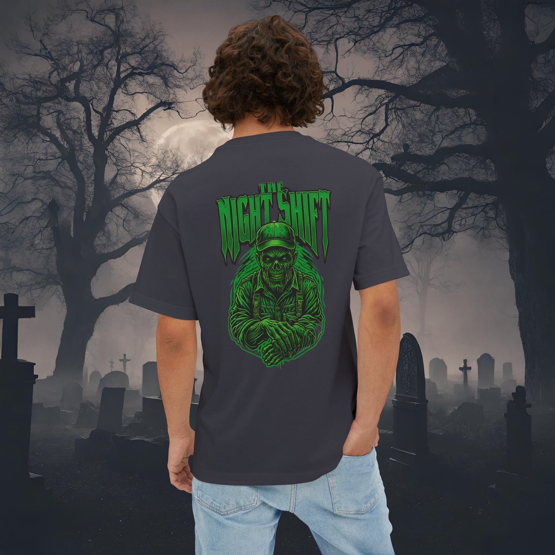 Night Walker Zombie-Premium, Ultra Soft Unisex Oversized Boxy Tee Dark Grey Printify by The Night Shift Automotive Apparel