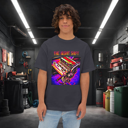 4G63 Synthwave-Premium, Ultra Soft Unisex Oversized Boxy Tee Dark Grey Printify by The Night Shift Automotive Apparel
