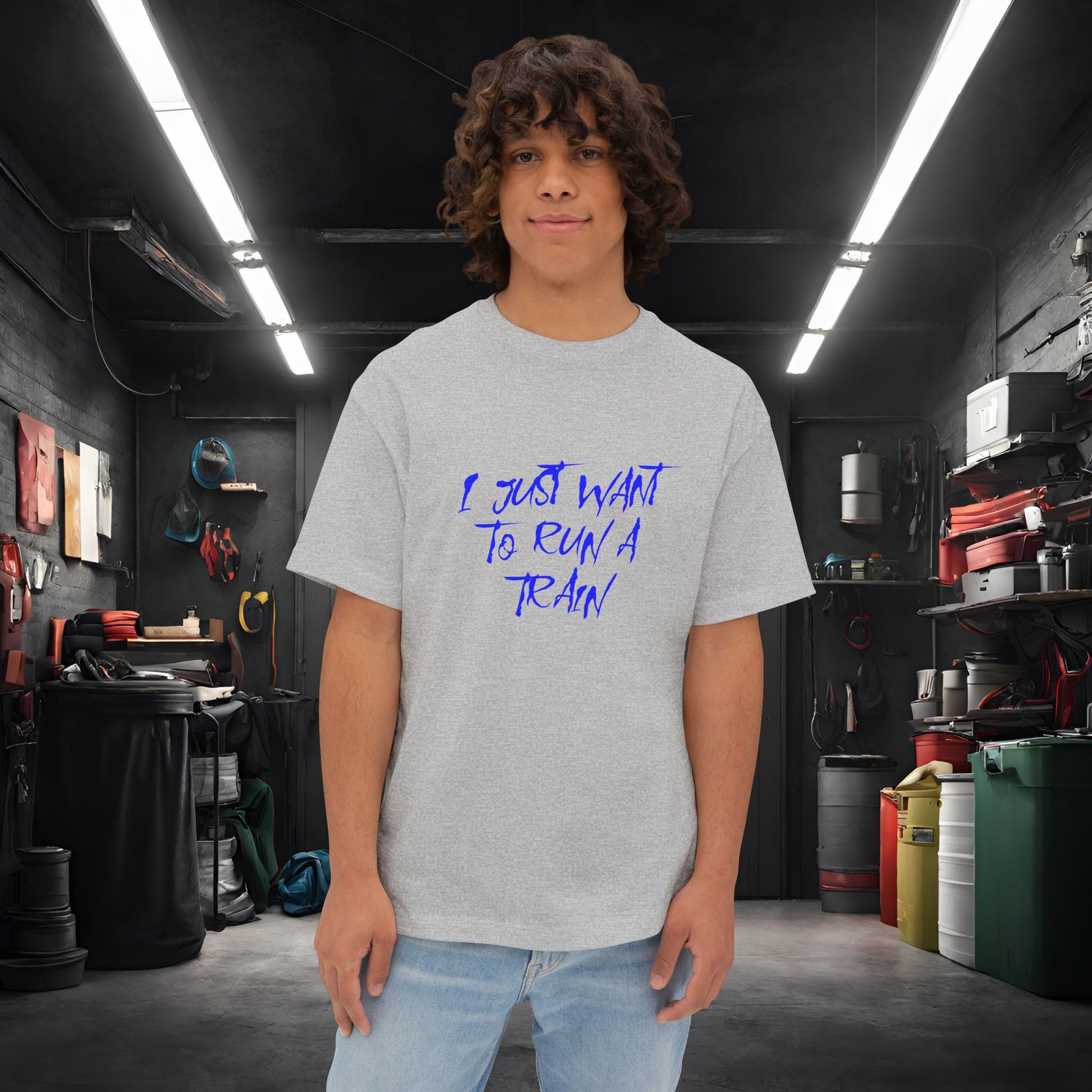 I Just Want To Run A Train-Premium, Ultra Soft Unisex Oversized Boxy Tee Athletic Heather Printify by The Night Shift Automotive Apparel