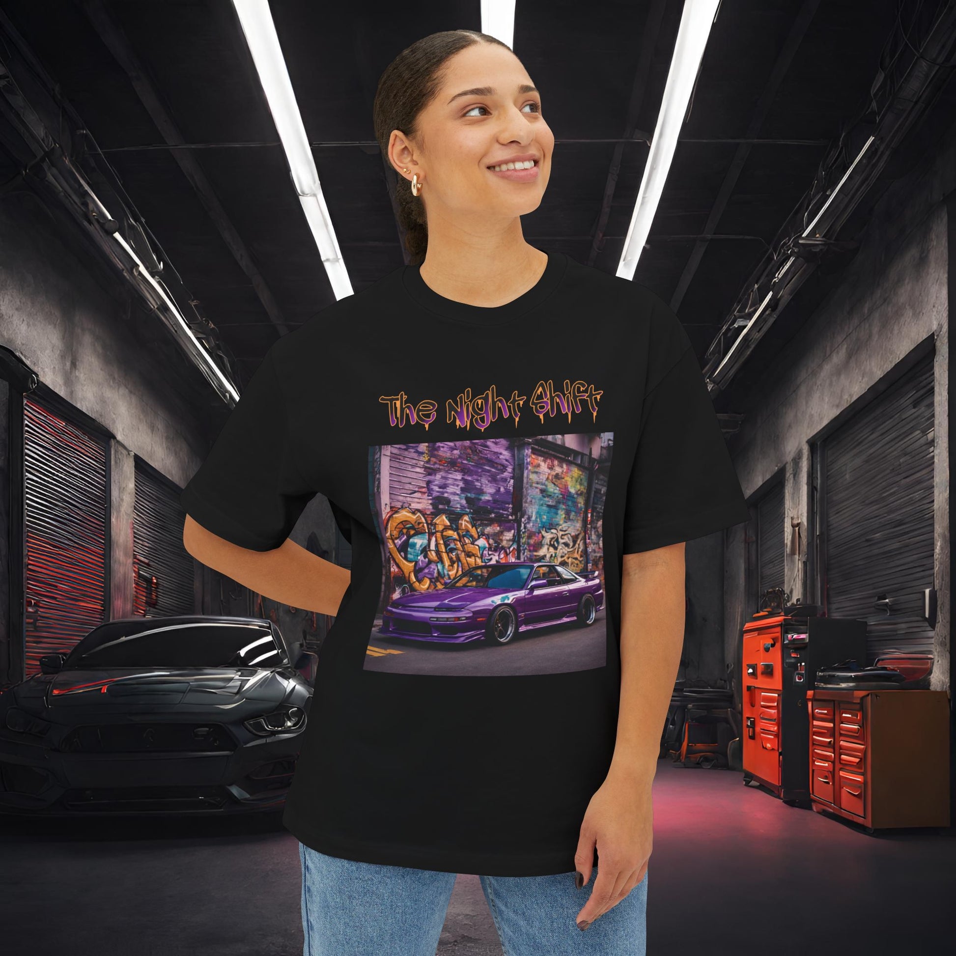 Nissan 240sx Graffiti-Premium, Ultra Soft Unisex Oversized Boxy Tee Printify by The Night Shift Automotive Apparel