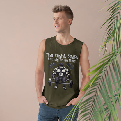 Lift Big or Go Home - Gorilla Body Builder - Premium Unisex Barnard Tank Top Printify by The Night Shift Automotive Apparel