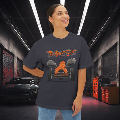 Alien UFO Big Tire Drag Racer -Premium, Ultra Soft Unisex Oversized Boxy Tee Printify by The Night Shift Automotive Apparel