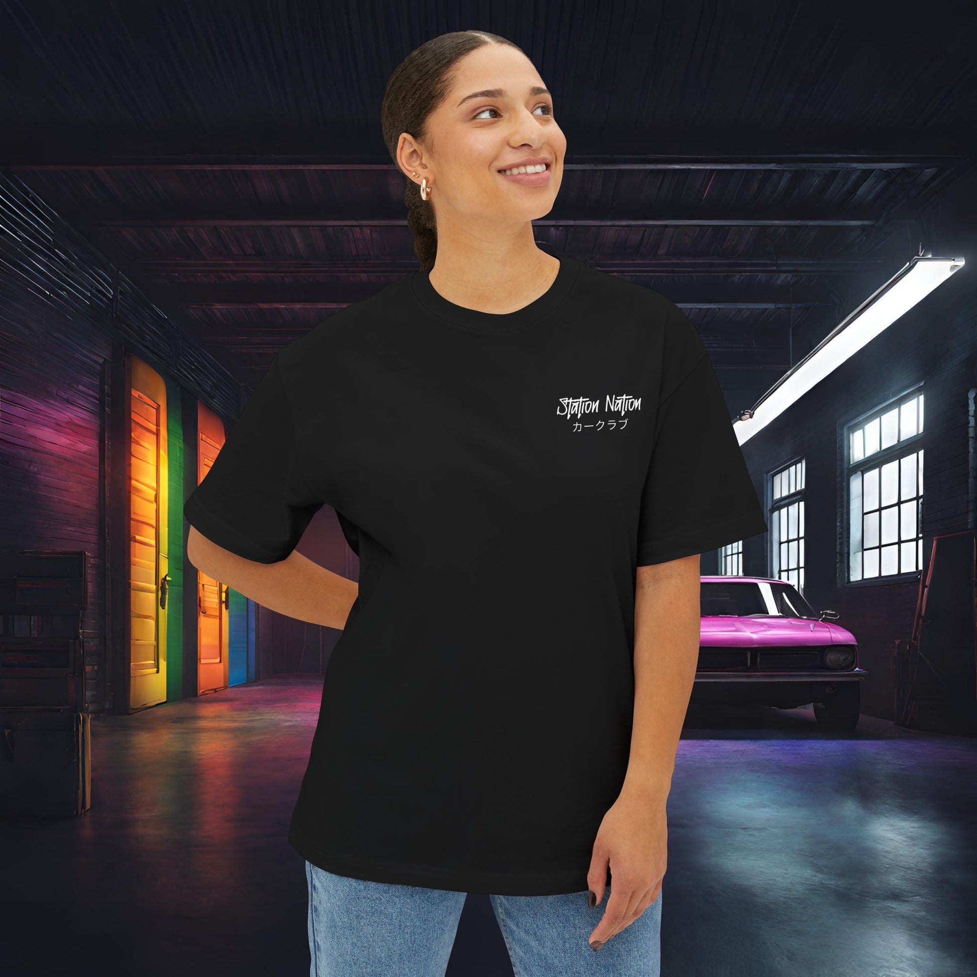 Station Nation-Premium, Ultra Soft Unisex Oversized Boxy Tee Printify by The Night Shift Automotive Apparel