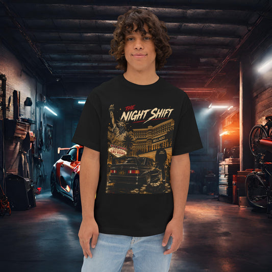 Mercedes Benz 190E Evo II-Premium, Ultra Soft Unisex Oversized Boxy Tee Black Printify by The Night Shift Automotive Apparel