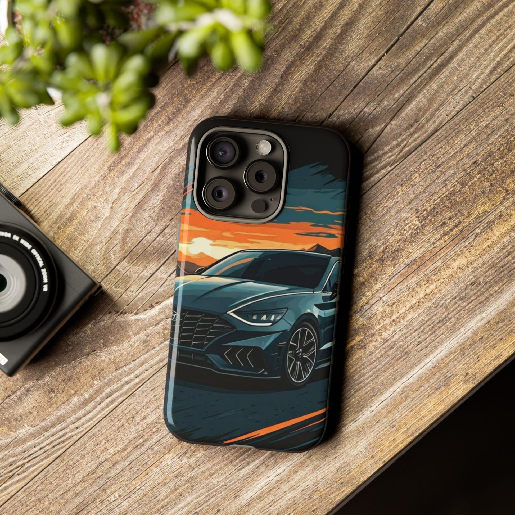 Hyundai Sonata-Sunset Drive-Dual Layer Ultra Tough Phone Case iPhone 15 Pro Glossy Printify by The Night Shift Automotive Apparel