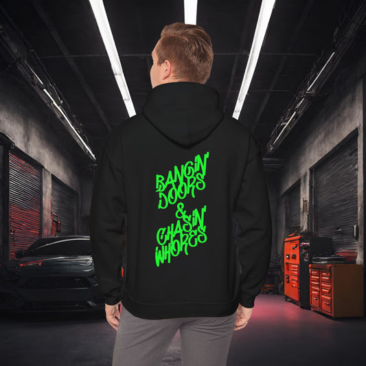 Bangin' Doors & Chasin' Whores-Ultra Soft, Premium Hoodie Black Printify by The Night Shift Automotive Apparel
