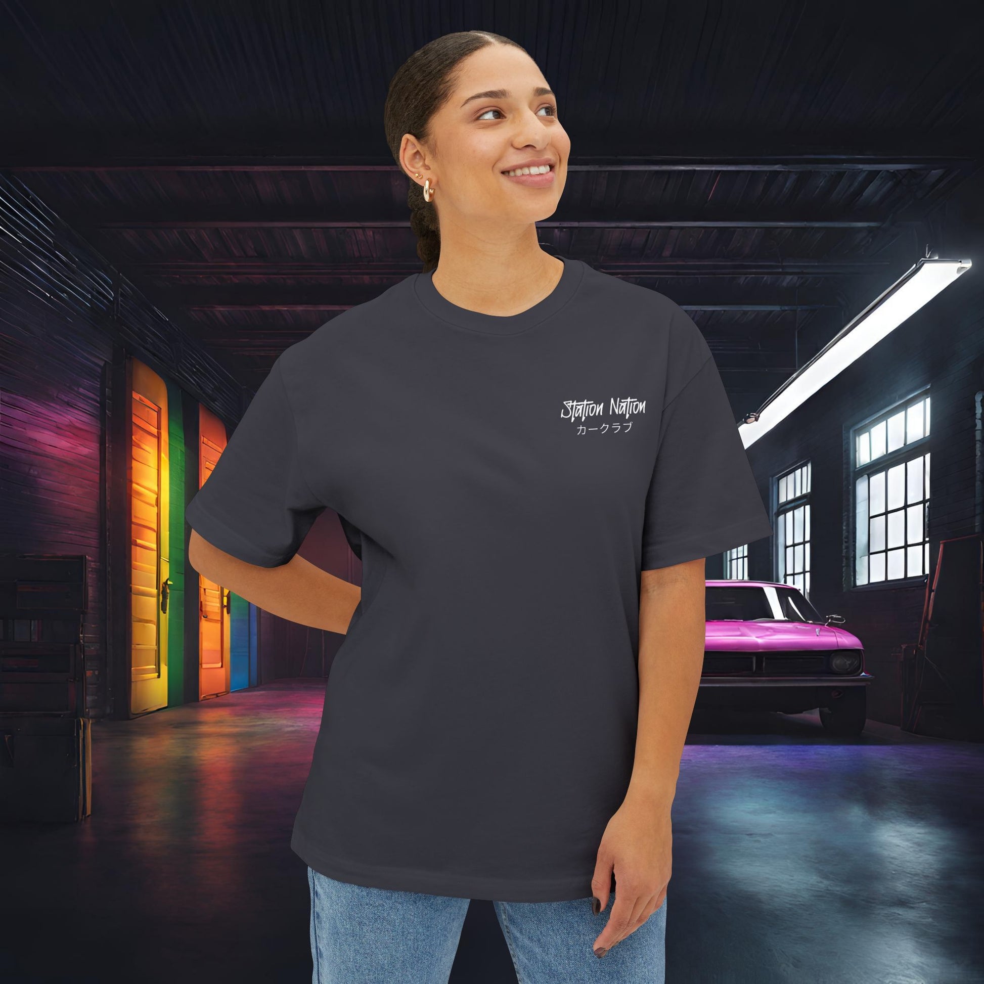 Station Nation-Premium, Ultra Soft Unisex Oversized Boxy Tee Printify by The Night Shift Automotive Apparel