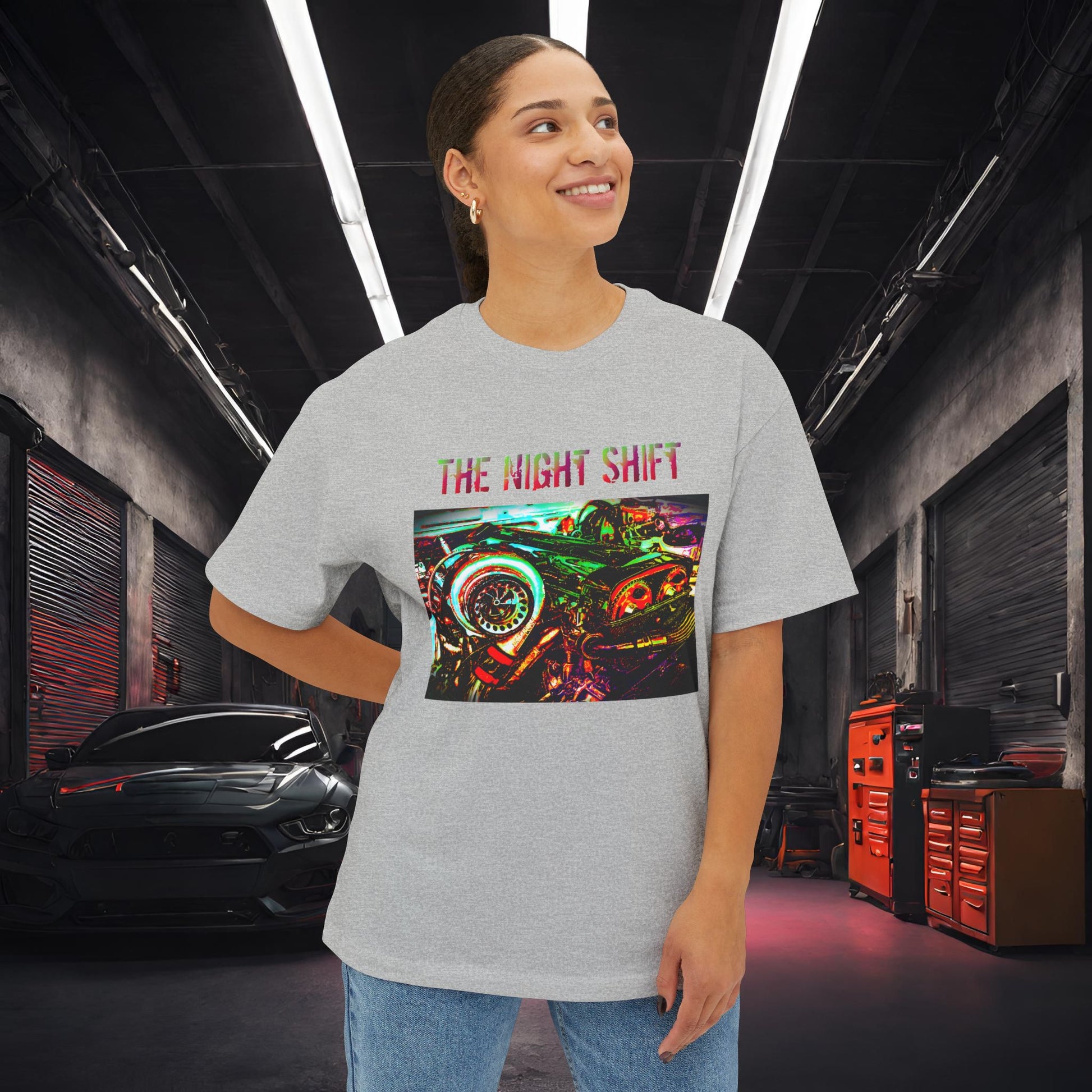 2JZ-GTE Single Turbo Synthwave-Premium, Ultra Soft Unisex Oversized Boxy Tee Printify by The Night Shift Automotive Apparel