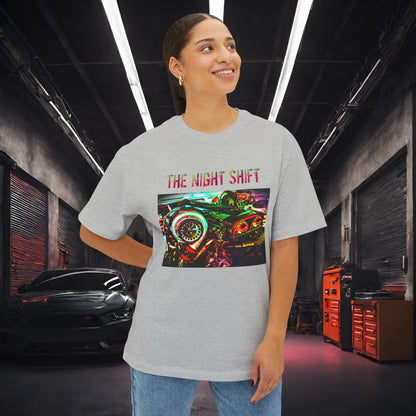 2JZ-GTE Single Turbo Synthwave-Premium, Ultra Soft Unisex Oversized Boxy Tee Printify by The Night Shift Automotive Apparel