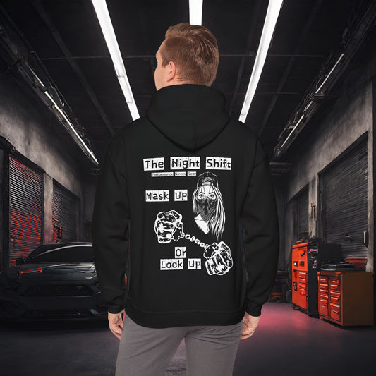 Mask Up or Lock Up-Ultra Soft, Premium Hoodie Black Printify by The Night Shift Automotive Apparel