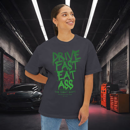 Drive Fast, Eat Ass-Premium, Ultra Soft Unisex Oversized Boxy Tee Printify by The Night Shift Automotive Apparel