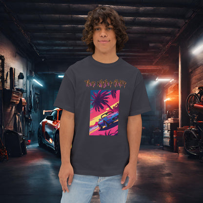 Miata Topless Beach Cruise Synthwave-Premium, Ultra Soft Unisex Oversized Boxy Tee Dark Grey Printify by The Night Shift Automotive Apparel