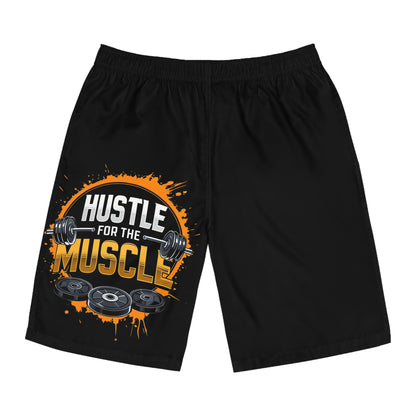 Hustle For The Muscle - Men's Relaxed Fit Board Shorts Printify by The Night Shift Automotive Apparel