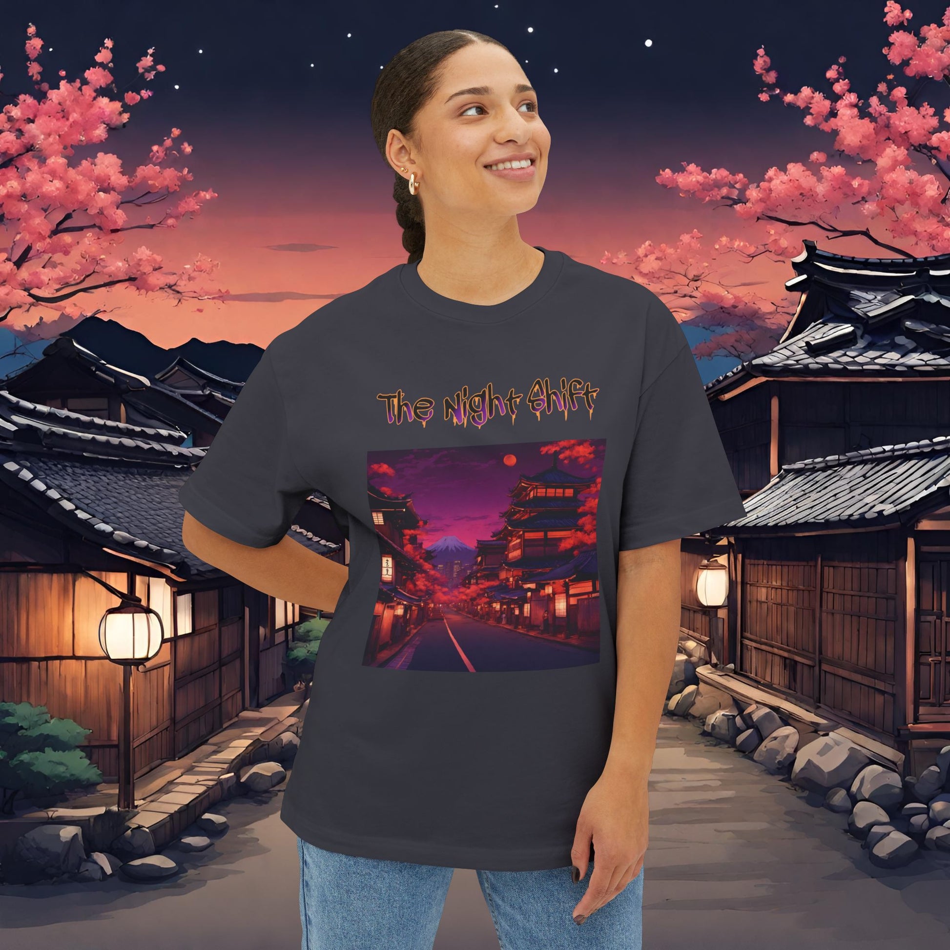 Japan Nights-Premium, Ultra Soft Unisex Oversized Boxy Tee Printify by The Night Shift Automotive Apparel