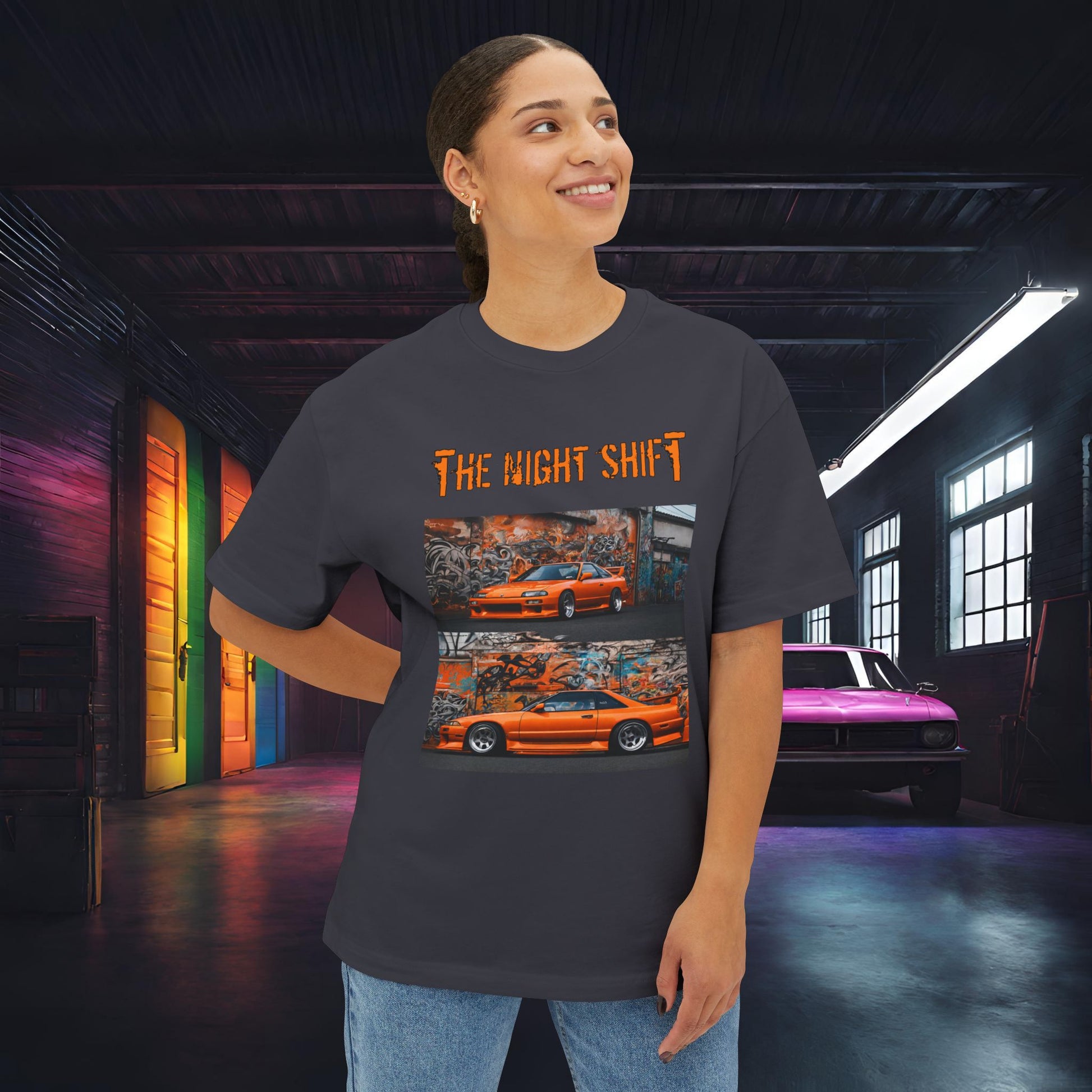 Nissan 240sx Graffiti-Premium, Ultra Soft Unisex Oversized Boxy Tee Printify by The Night Shift Automotive Apparel