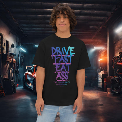 Drive Fast, Eat Ass-Premium, Ultra Soft Unisex Oversized Boxy Tee Black Printify by The Night Shift Automotive Apparel