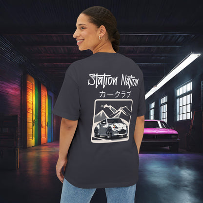 Station Nation-Premium, Ultra Soft Unisex Oversized Boxy Tee Dark Grey Printify by The Night Shift Automotive Apparel