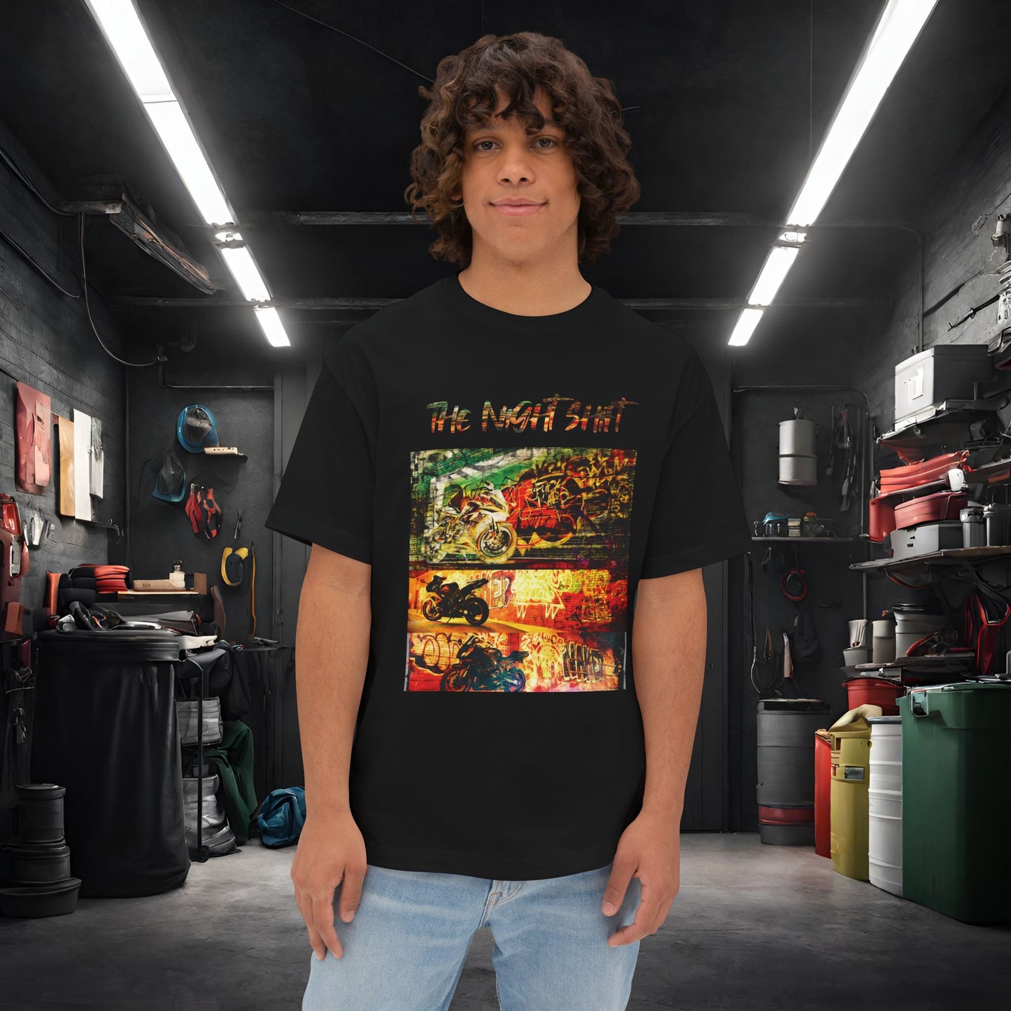 Sport Bike Graffiti Edition-Premium Ultra Soft Unisex Oversized Boxy Tee Black Printify by The Night Shift Automotive Apparel