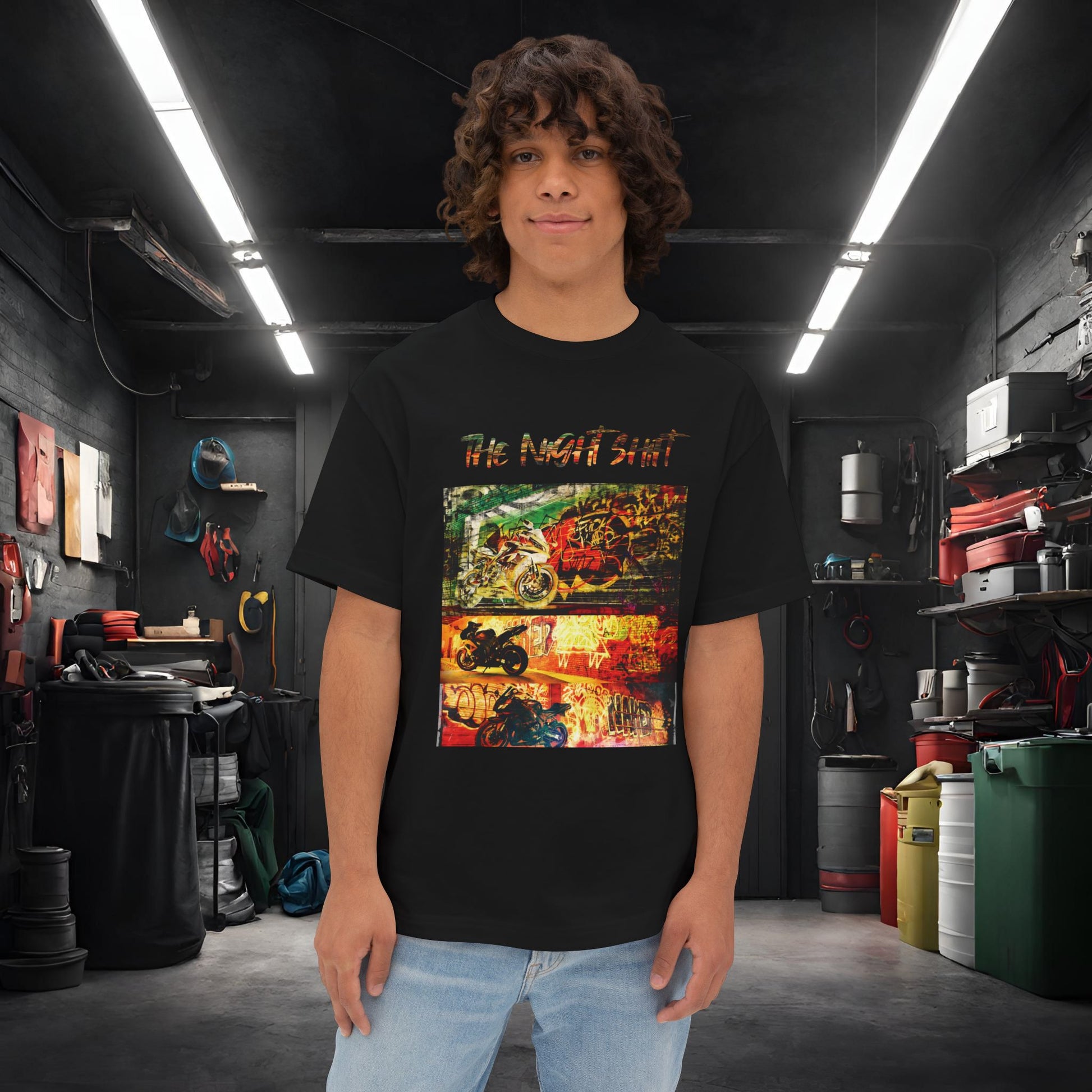 Sport Bike Graffiti Edition-Premium Ultra Soft Unisex Oversized Boxy Tee Black Printify by The Night Shift Automotive Apparel
