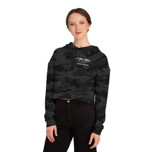 Station Nation Nice Rides & Good Vibes-Women's Ultra Soft, Premium Crop Hoodie Black Camo Printify by The Night Shift Automotive Apparel