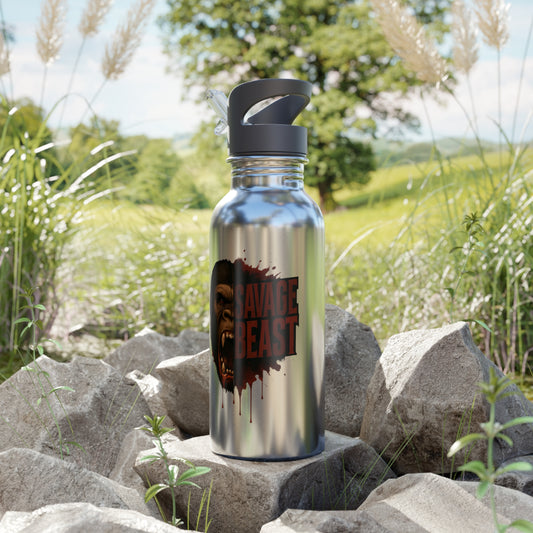 Stainless Steel Water Bottle With Straw, 20oz 20oz Silver Printify by The Night Shift Automotive Apparel