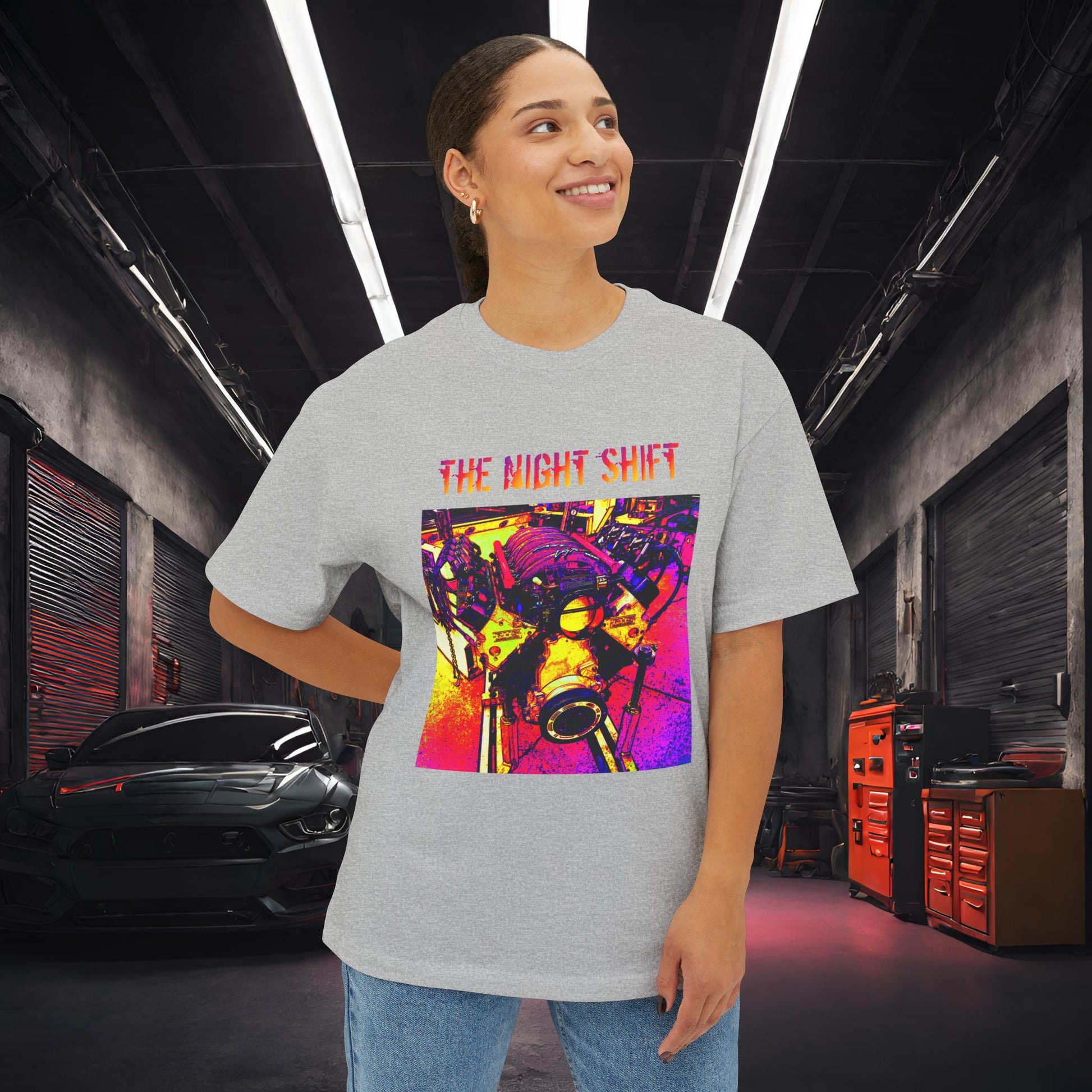 LS-X Synthwave-Premium, Ultra Soft Unisex Oversized Boxy Tee Printify by The Night Shift Automotive Apparel