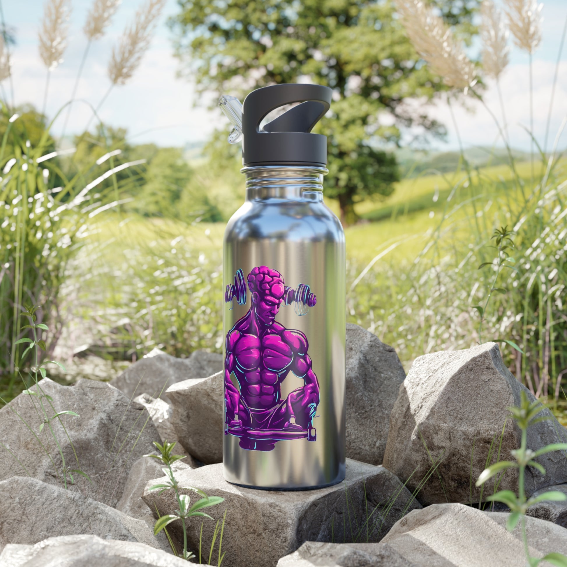 Stainless Steel Water Bottle With Straw, 20oz 20oz Silver Printify by The Night Shift Automotive Apparel