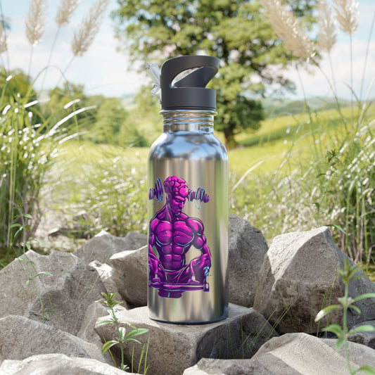 Stainless Steel Water Bottle With Straw, 20oz 20oz Silver Printify by The Night Shift Automotive Apparel