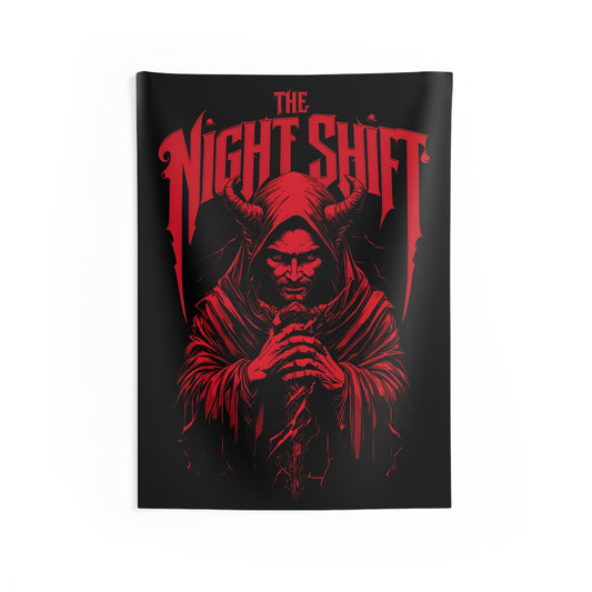 The Night Shift Satan Indoor Wall Tapestries - Shop Banner 26" × 36" Printify by The Night Shift Automotive Apparel