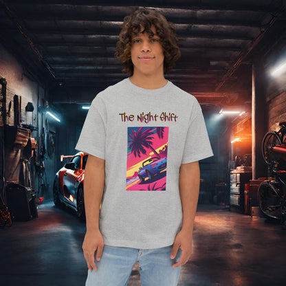 Miata Topless Beach Cruise Synthwave-Premium, Ultra Soft Unisex Oversized Boxy Tee Athletic Heather Printify by The Night Shift Automotive Apparel
