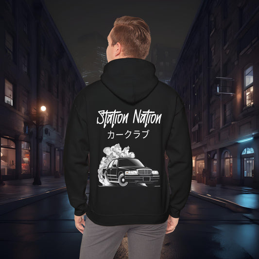Station Nation-Ultra Soft, Premium Hoodie Black Printify by The Night Shift Automotive Apparel