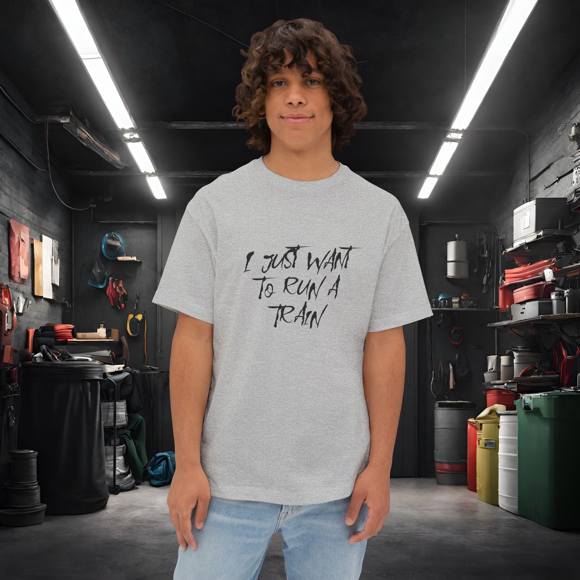 I Just Want To Run A Train-Premium, Ultra Soft Unisex Oversized Boxy Tee Athletic Heather Printify by The Night Shift Automotive Apparel