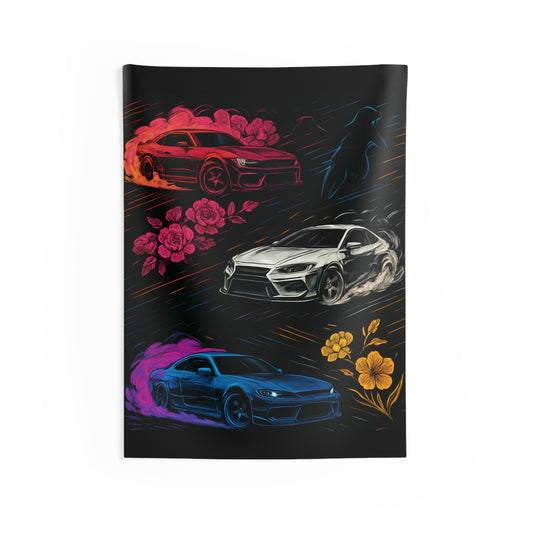 Cars Floral Indoor Wall Tapestries - Shop Banner 26" × 36" Printify by The Night Shift Automotive Apparel