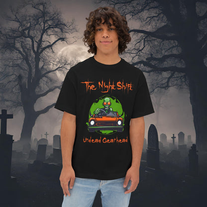 Undead Gearhead Zombie-Premium, Ultra Soft Unisex Oversized Boxy Tee Black Printify by The Night Shift Automotive Apparel