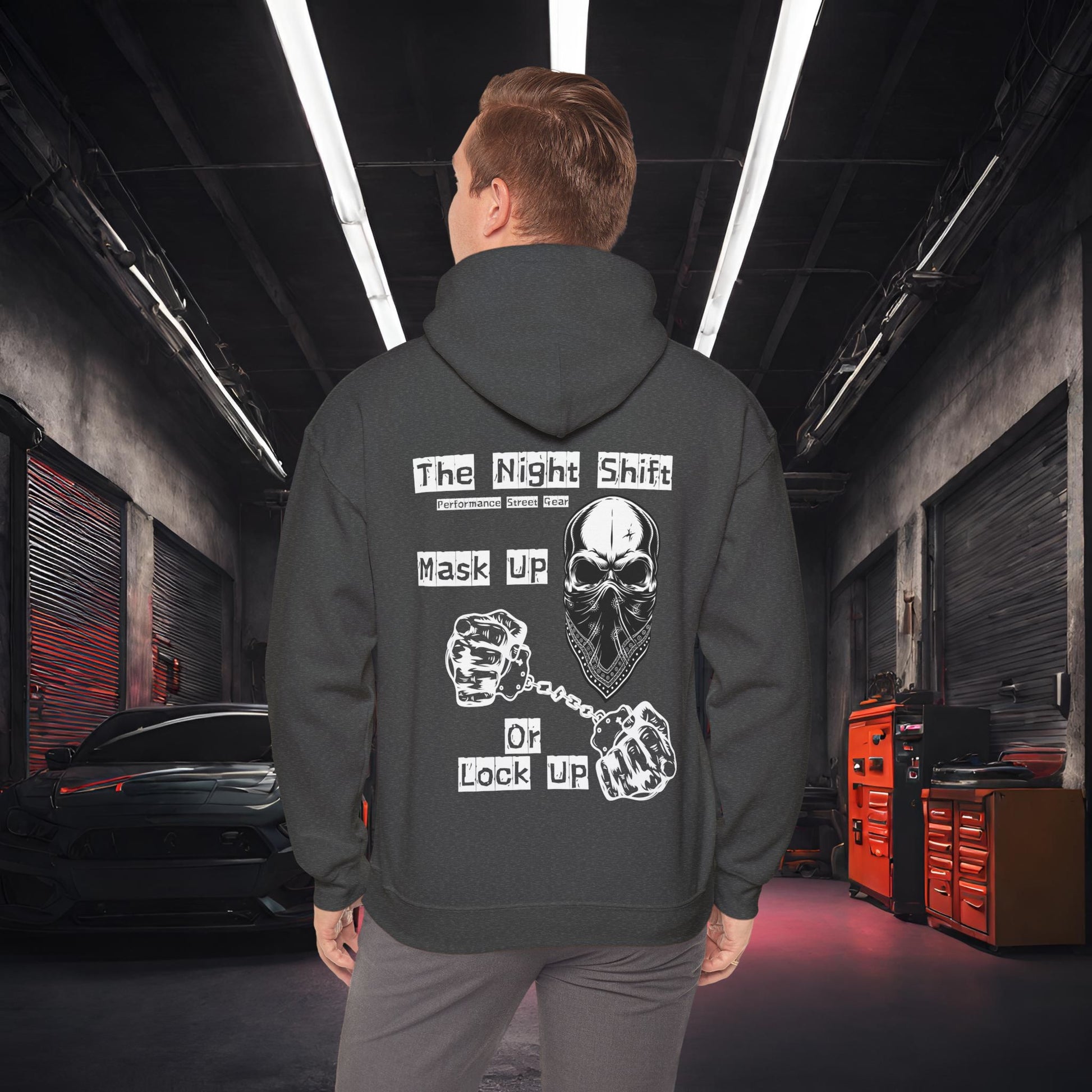 Mask Up or Lock Up-Ultra Soft, Premium Hoodie Dark Heather Printify by The Night Shift Automotive Apparel