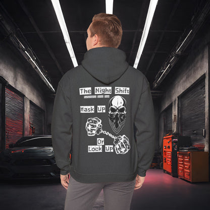 Mask Up or Lock Up-Ultra Soft, Premium Hoodie Dark Heather Printify by The Night Shift Automotive Apparel