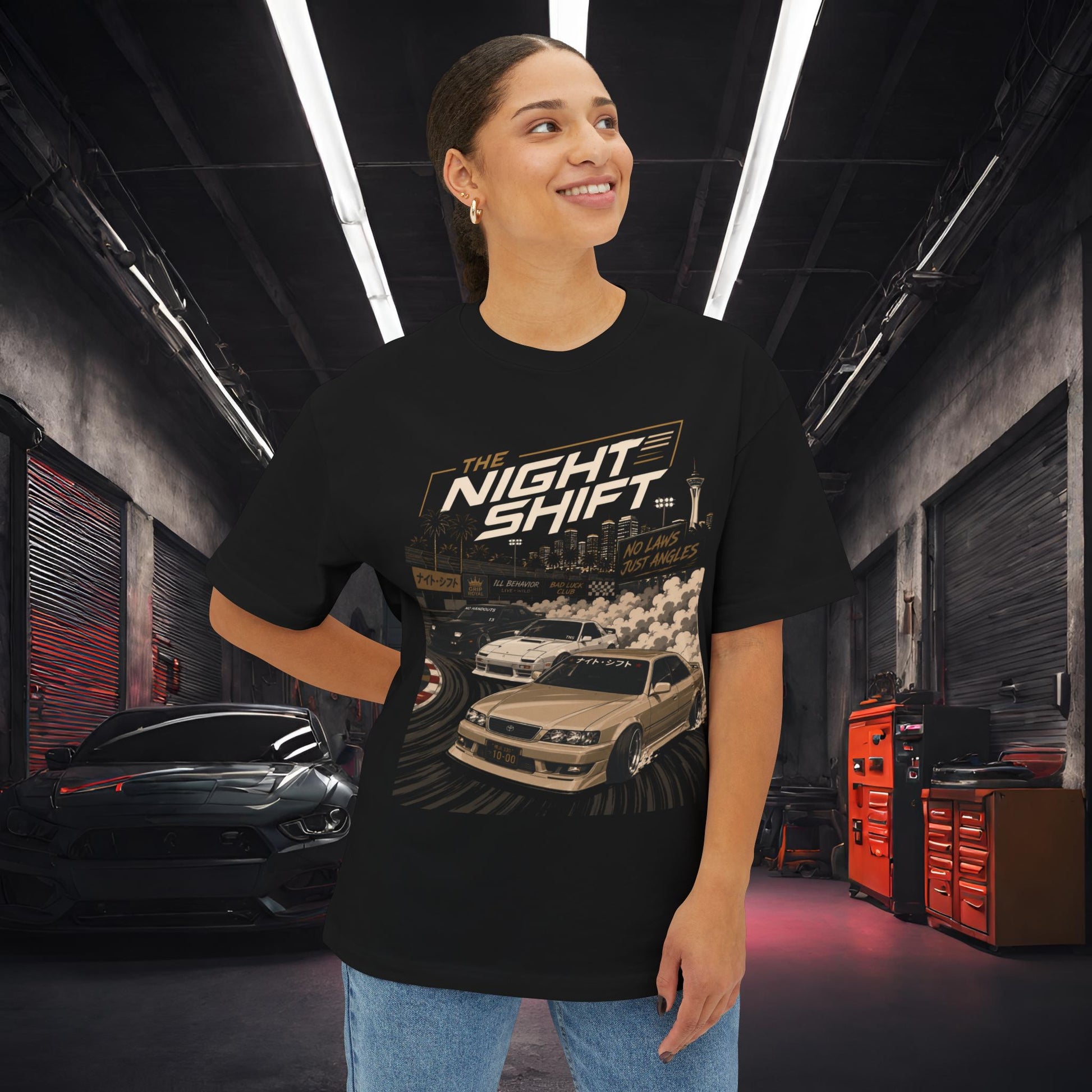 Toyota Chaser JZX100 Tandem-Premium, Ultra Soft Unisex Oversized Boxy Tee Printify by The Night Shift Automotive Apparel