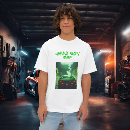 Wanna Burn One-Premium, Ultra Soft Unisex Oversized Boxy Tee White Printify by The Night Shift Automotive Apparel