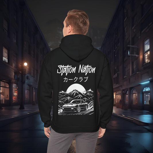 Station Nation-Ultra Soft, Premium Hoodie Black Printify by The Night Shift Automotive Apparel
