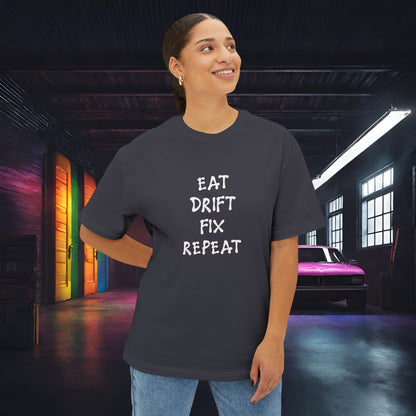 Eat, Drift, Fix, Repeat. I'll Sleep When I'm Dead-Premium, Ultra Soft, Unisex Oversized Boxy Tee Printify by The Night Shift Automotive Apparel